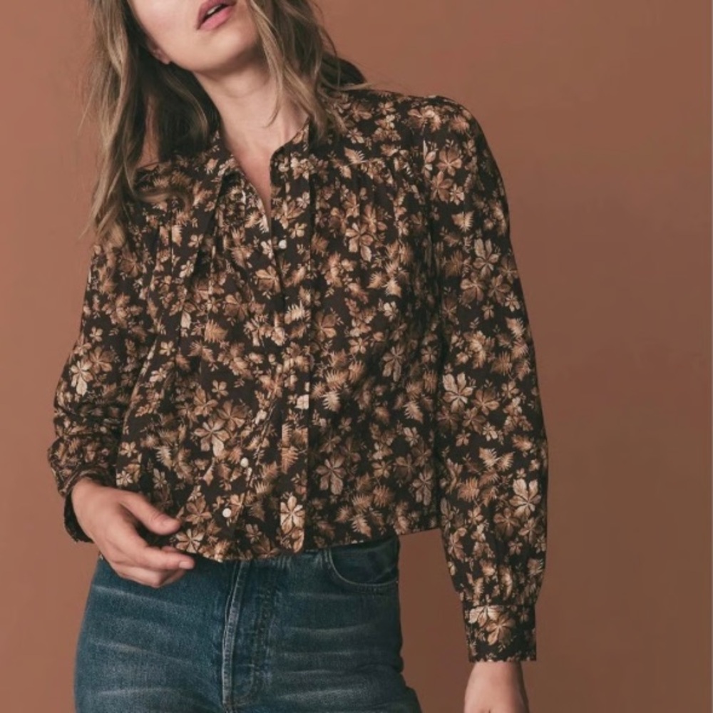 Doen Norma fern grove floral tie neck blouse